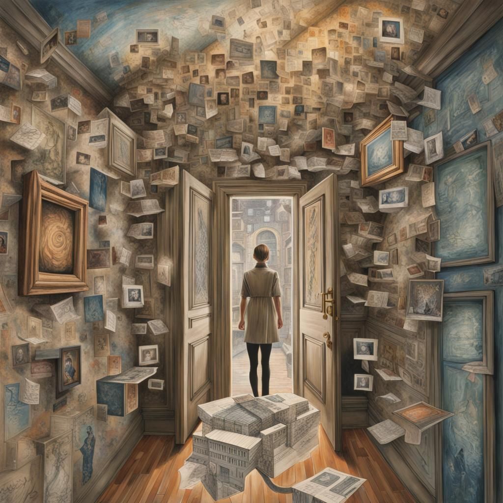 map through the inner multiple realms of dissociative identity disordered person, corridors to intricate different rooms...