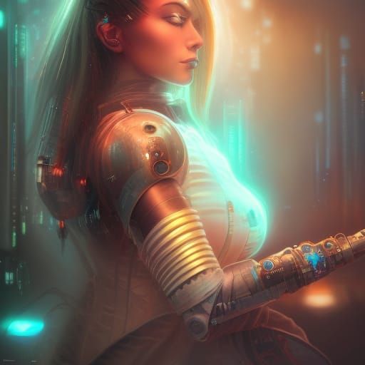 Cyberpunk lady, scifi, beautyfull girl, futur, red roses, bl...