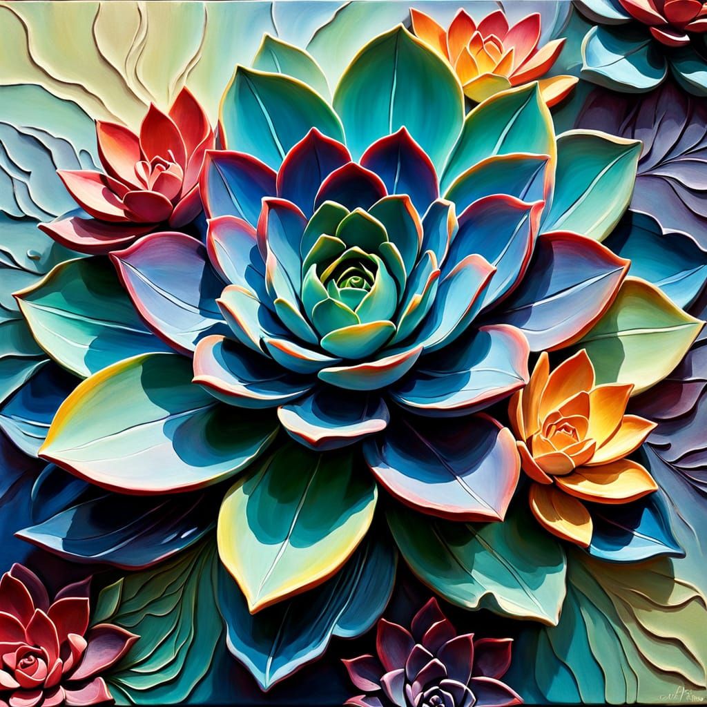 Rainbow Echeveria in Vibrant Embossed Relief