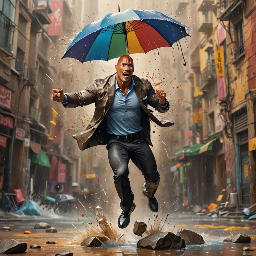 the Rock dancing with umbrella