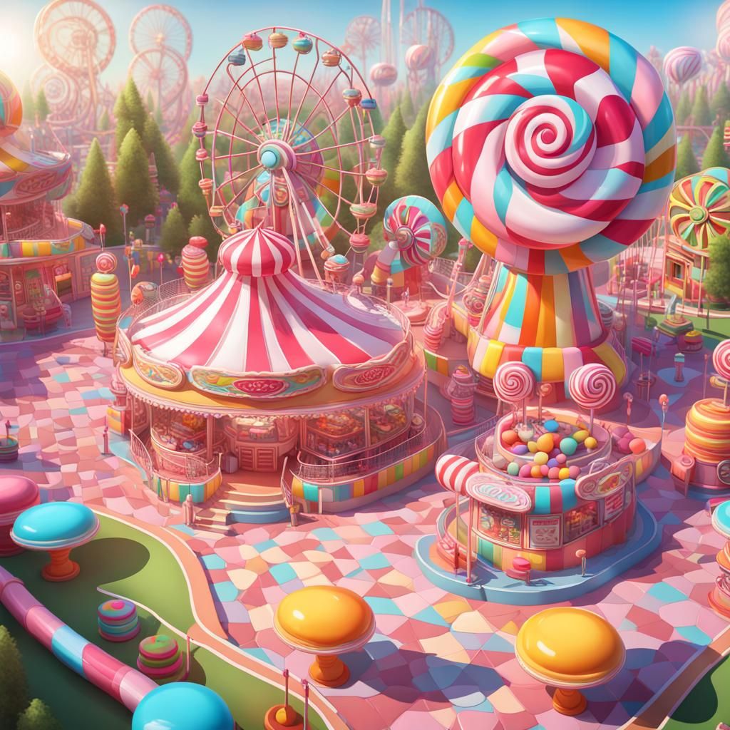 Candy Amusement Park in Hyperrealistic Style