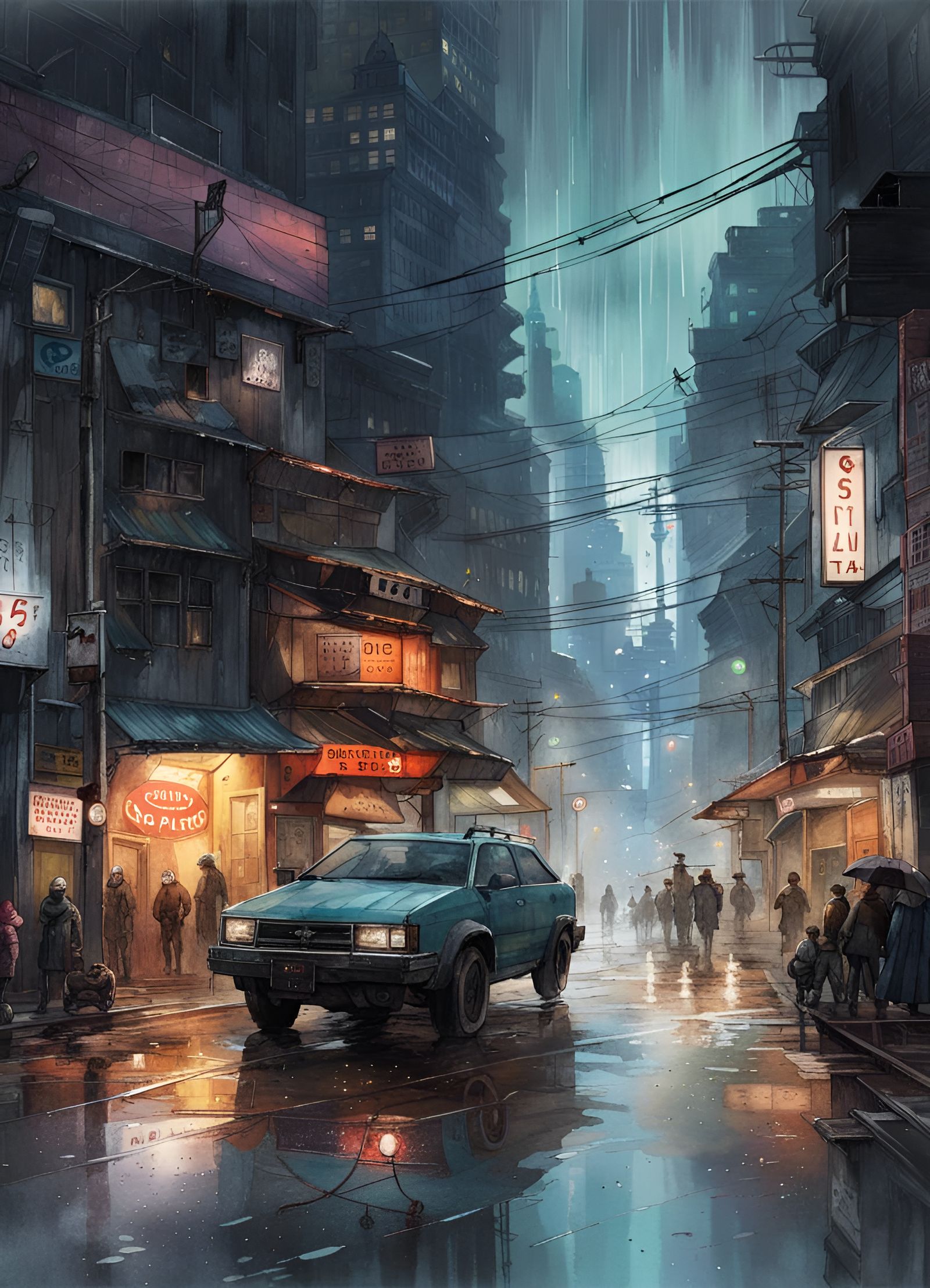 Rainy street at night - AI Generated Artwork - NightCafe Creator