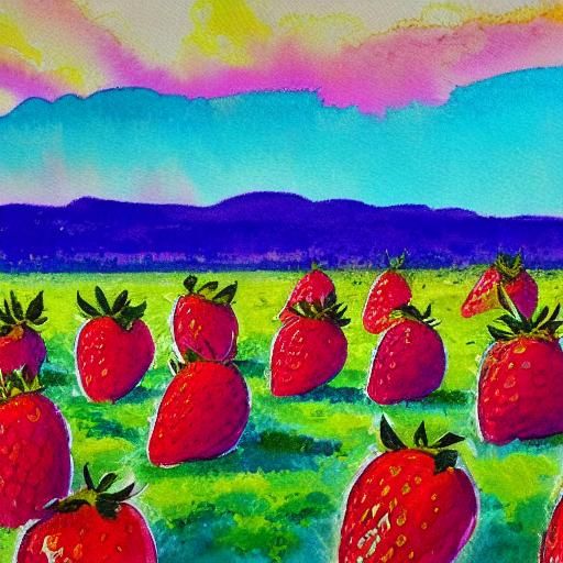 Fluorescent hedgehog on strawberry field 
Fluorescent colors by Emil Nolde and Filippo Lippi