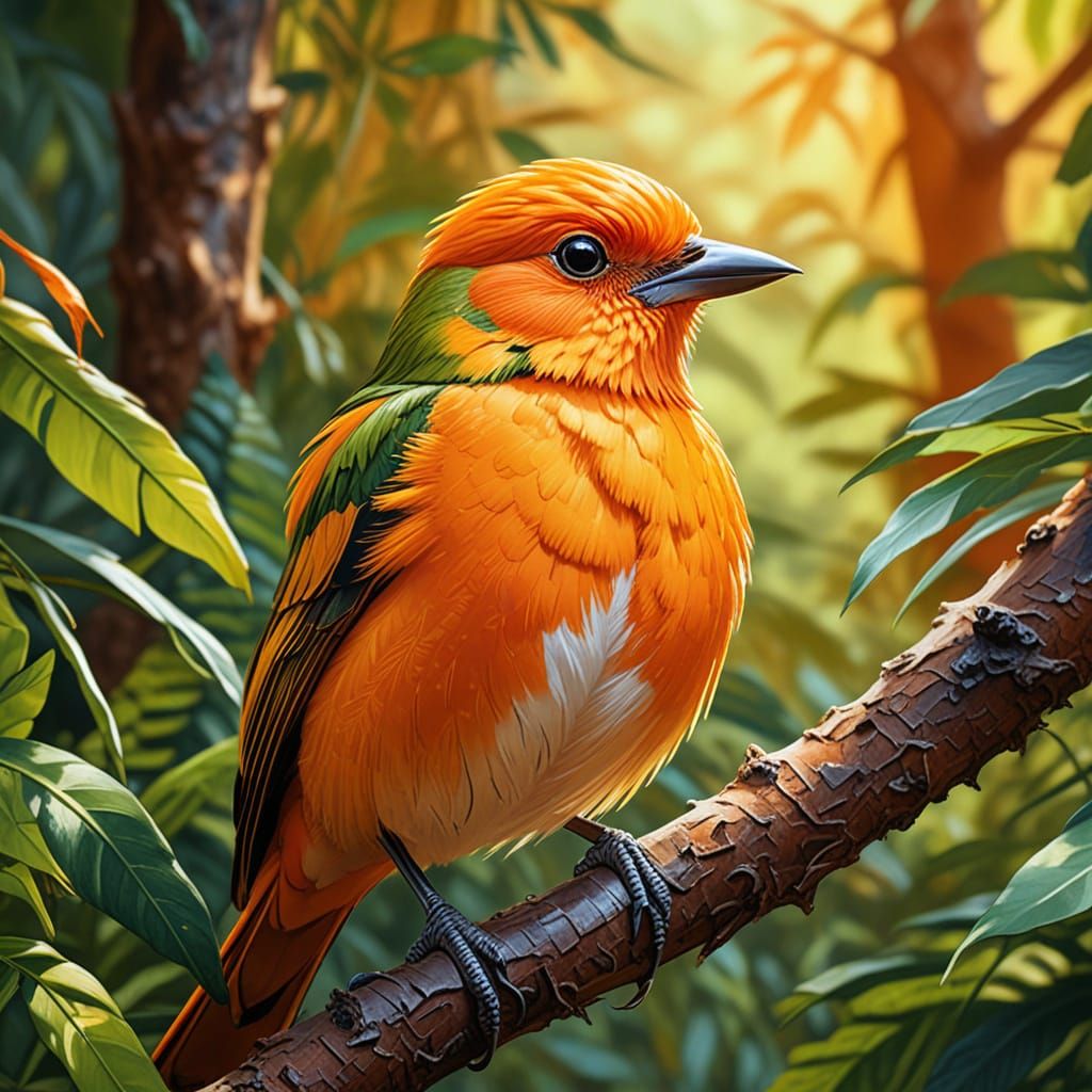 ultrarealistic centered portrait of a stunning beautiful vivid, colorful, vibrant all orange bird with ...  by @LTSings