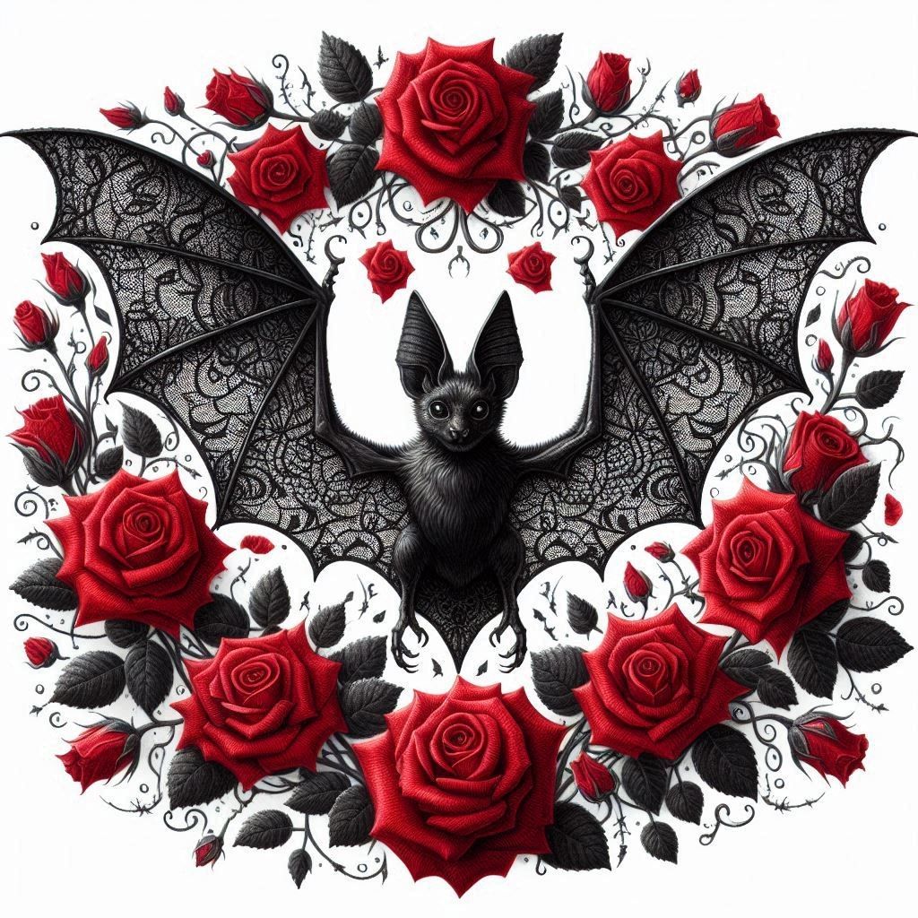 Black lace bat with roses #6