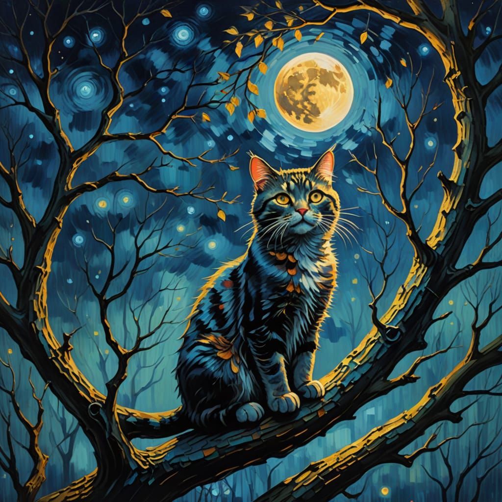 Oil painting, cat in a tree   by @Al_in_Tanzania