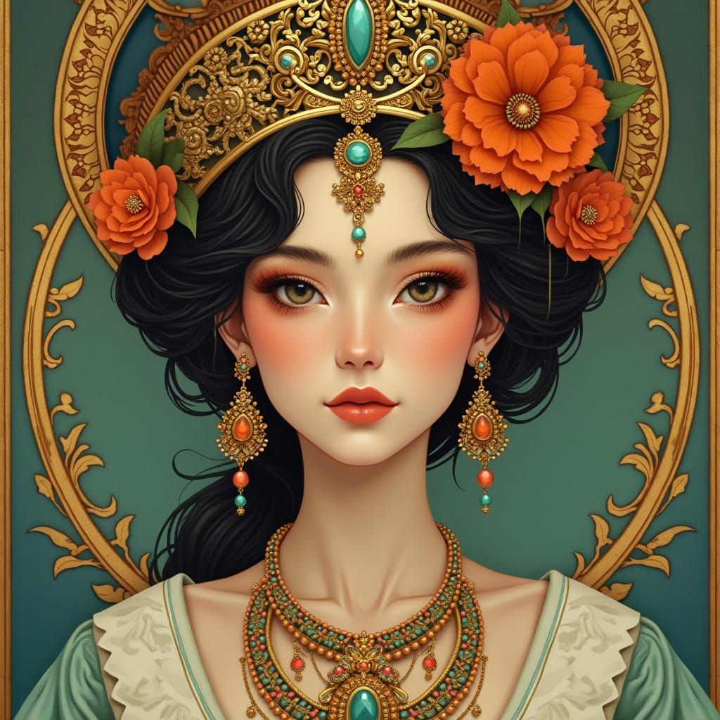Elegant Woman in Art Nouveau Fashion Portrait