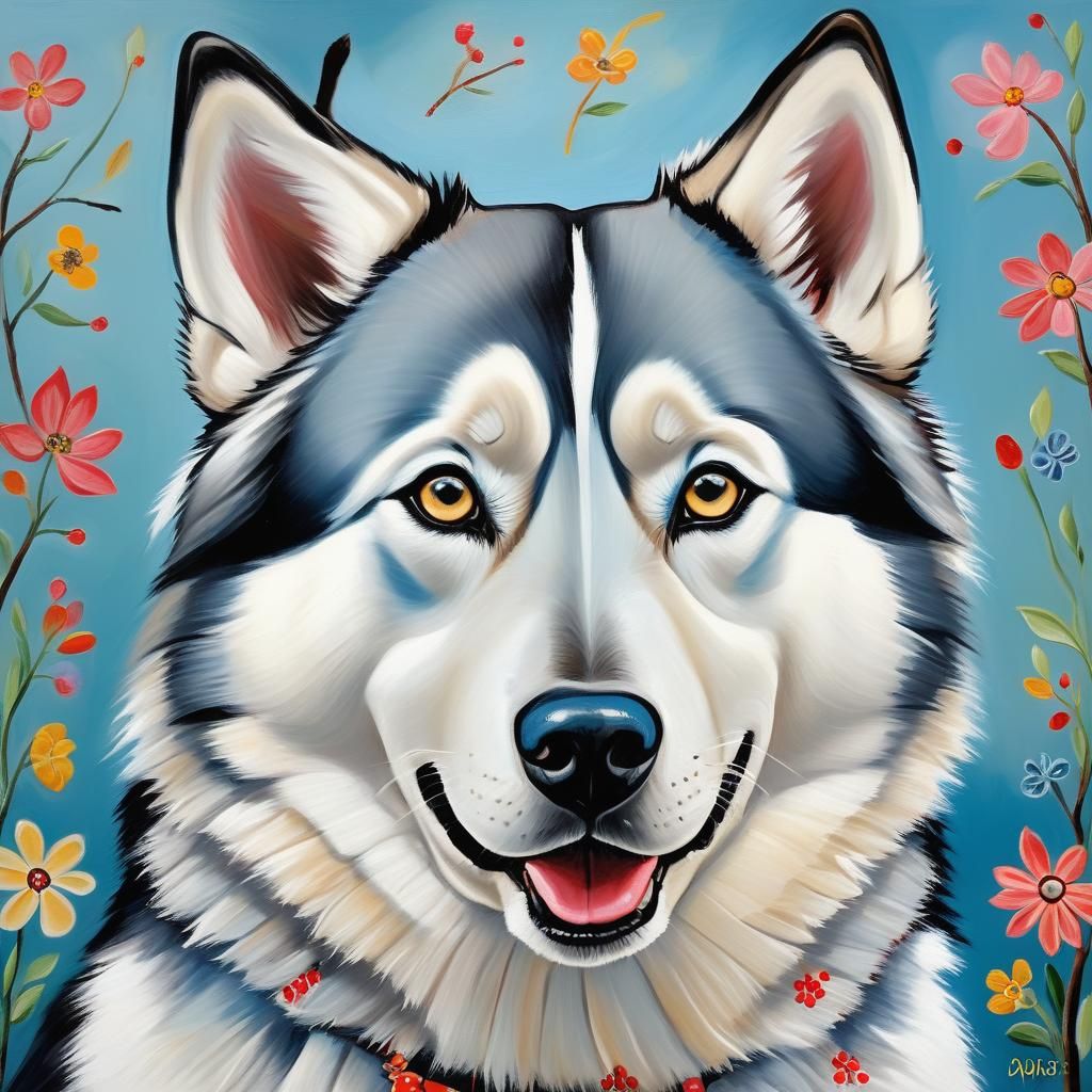 Alaskan Husky folk art