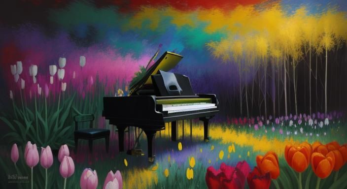 abandoned piano; meadow