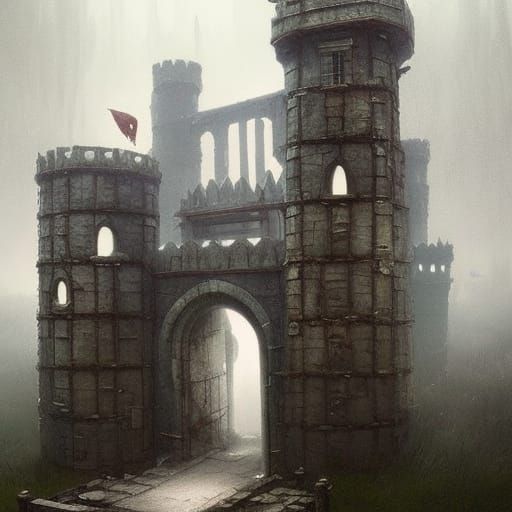 Abandoned castle with drawbridge