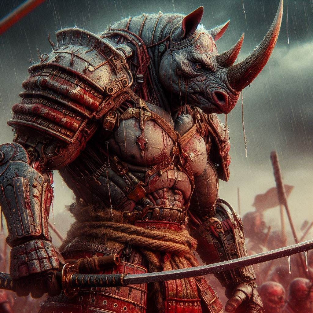 Rhino Samurai in battle