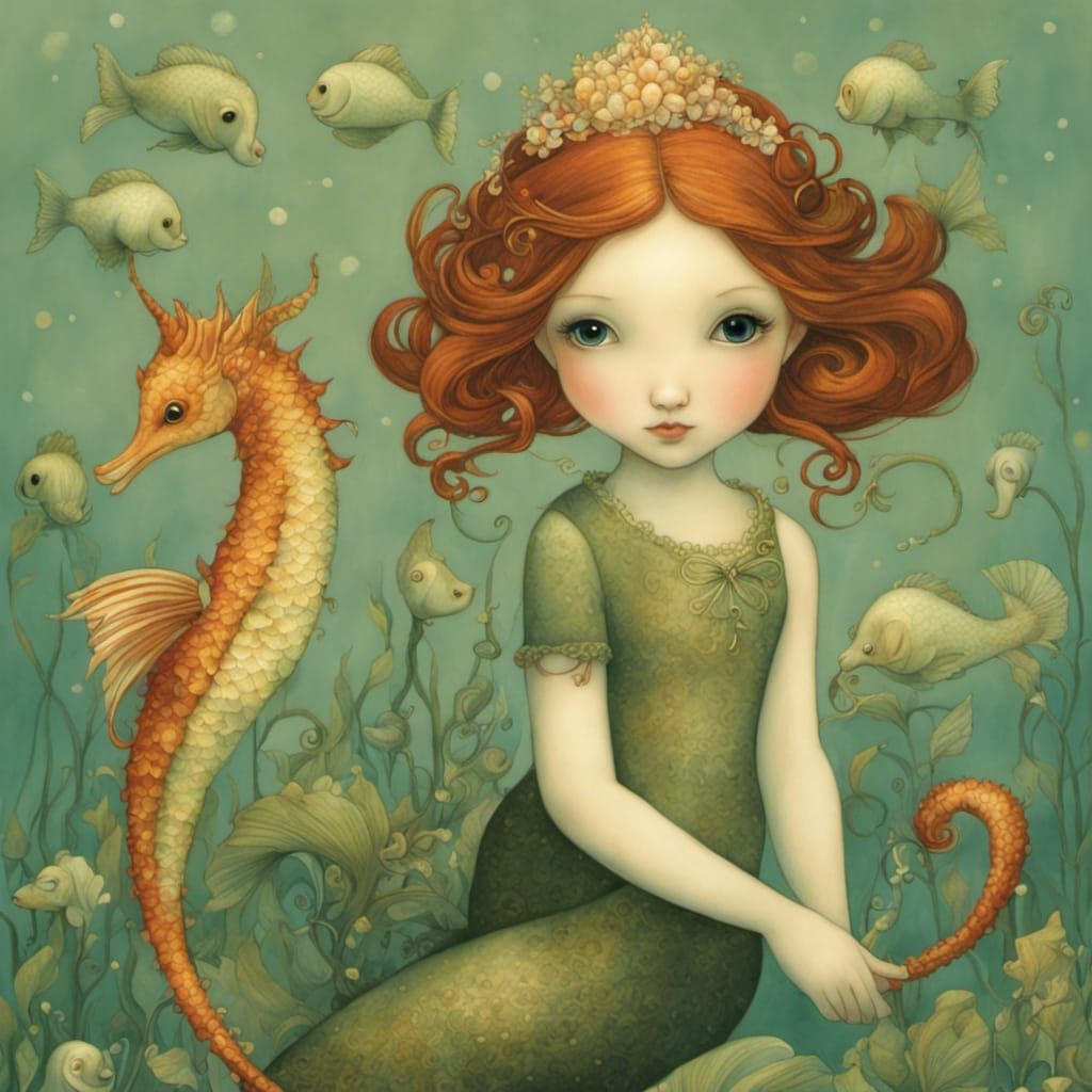 the cute mermaids and beautiful seahorses, by Holly Hobbie a...