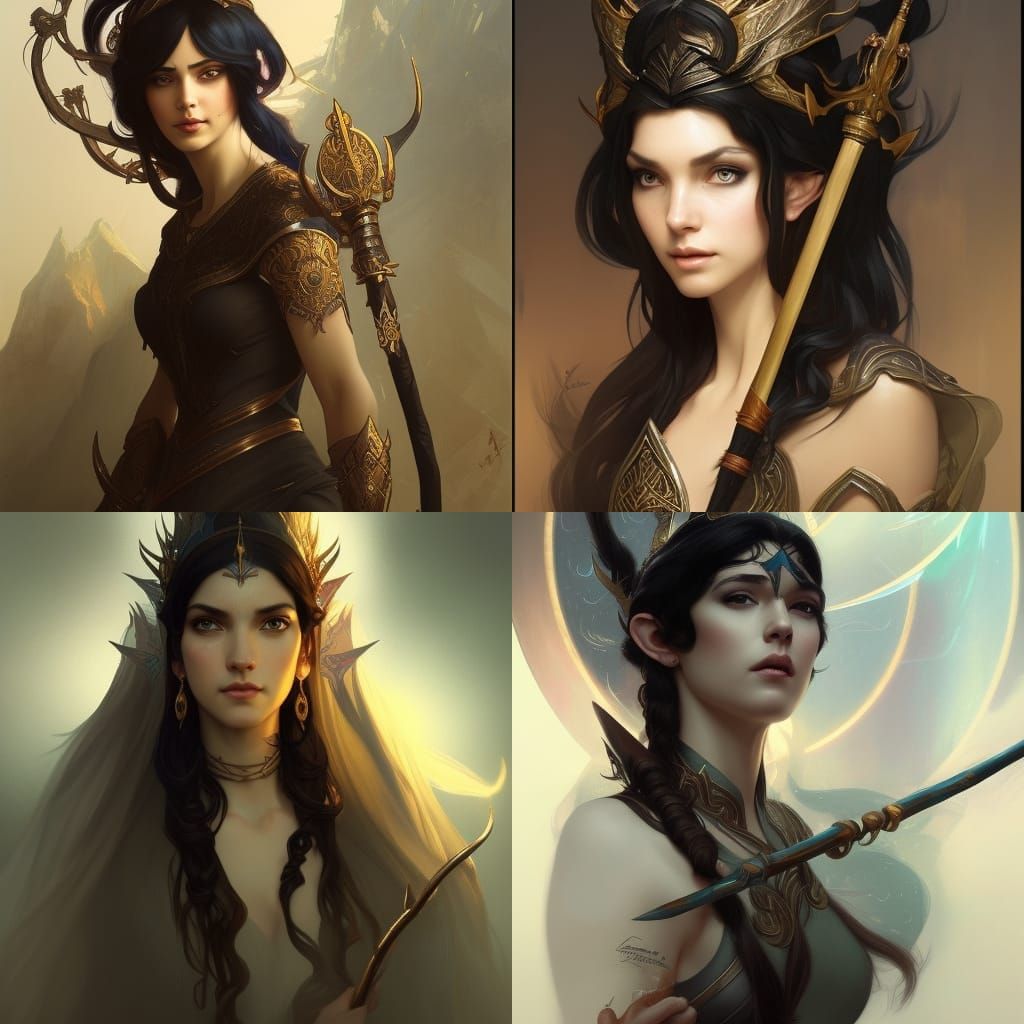 Black haired elven princess and sorceress with staff - AI Generated ...