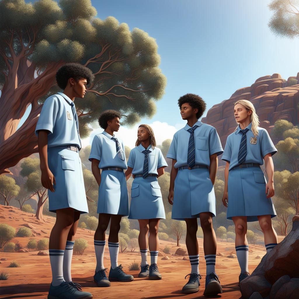 Teenagers talking in a group in Central Australia.