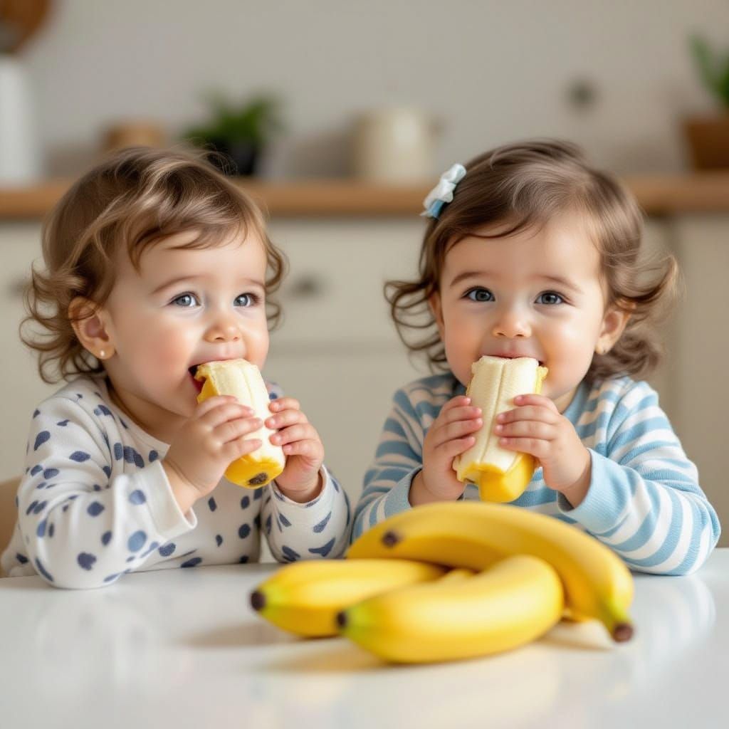 Two Babies Eating Bananas