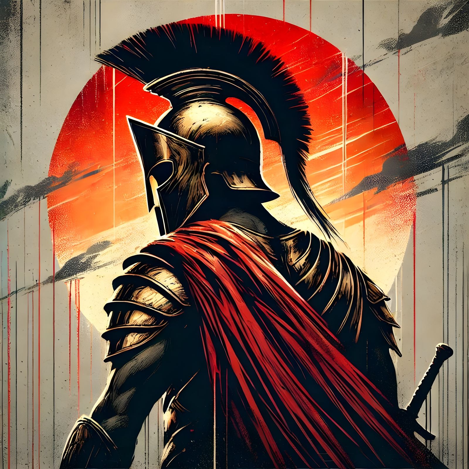 Spartan Warrior Japanese Silhouette style