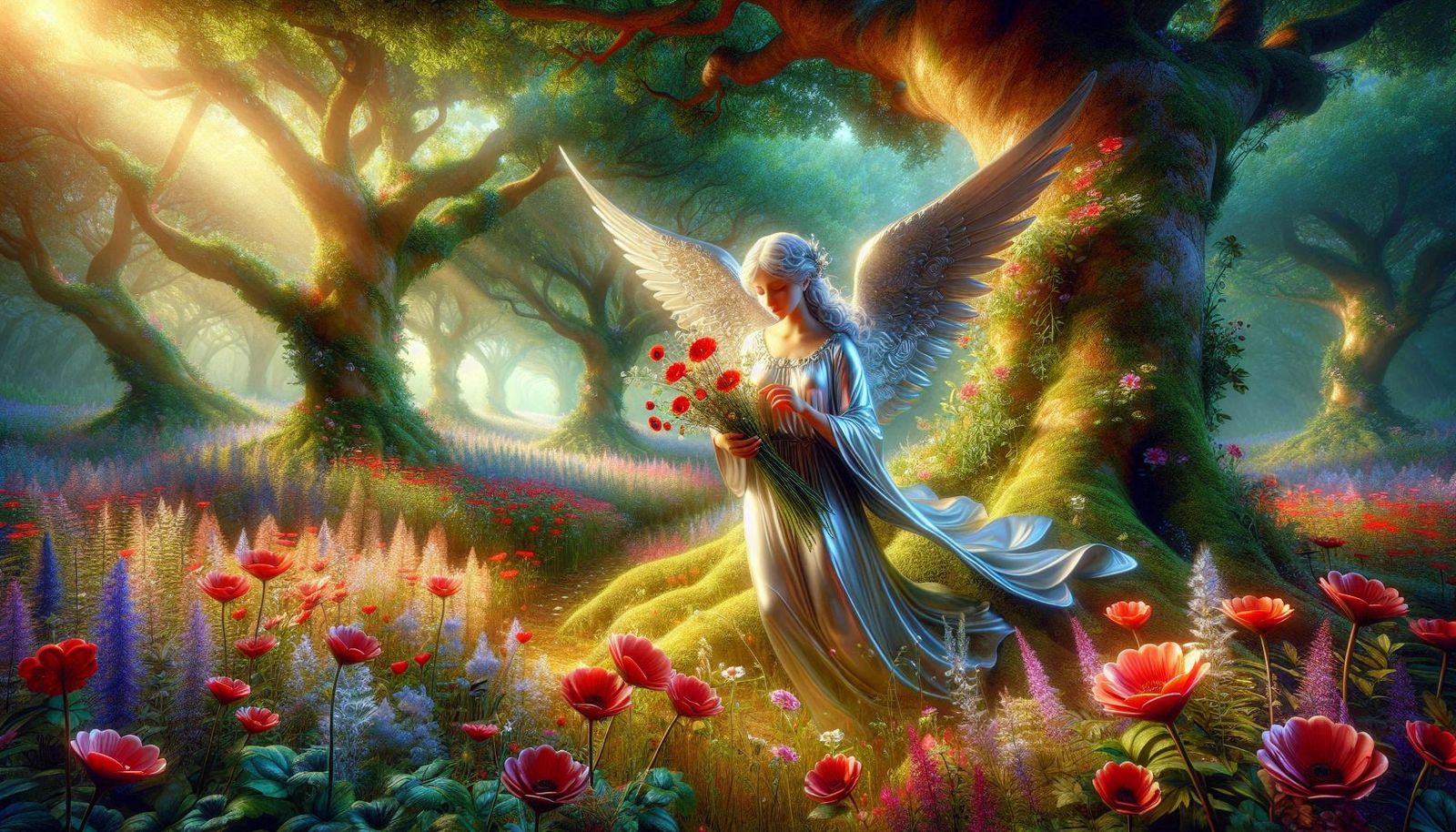 Angel picking flowers