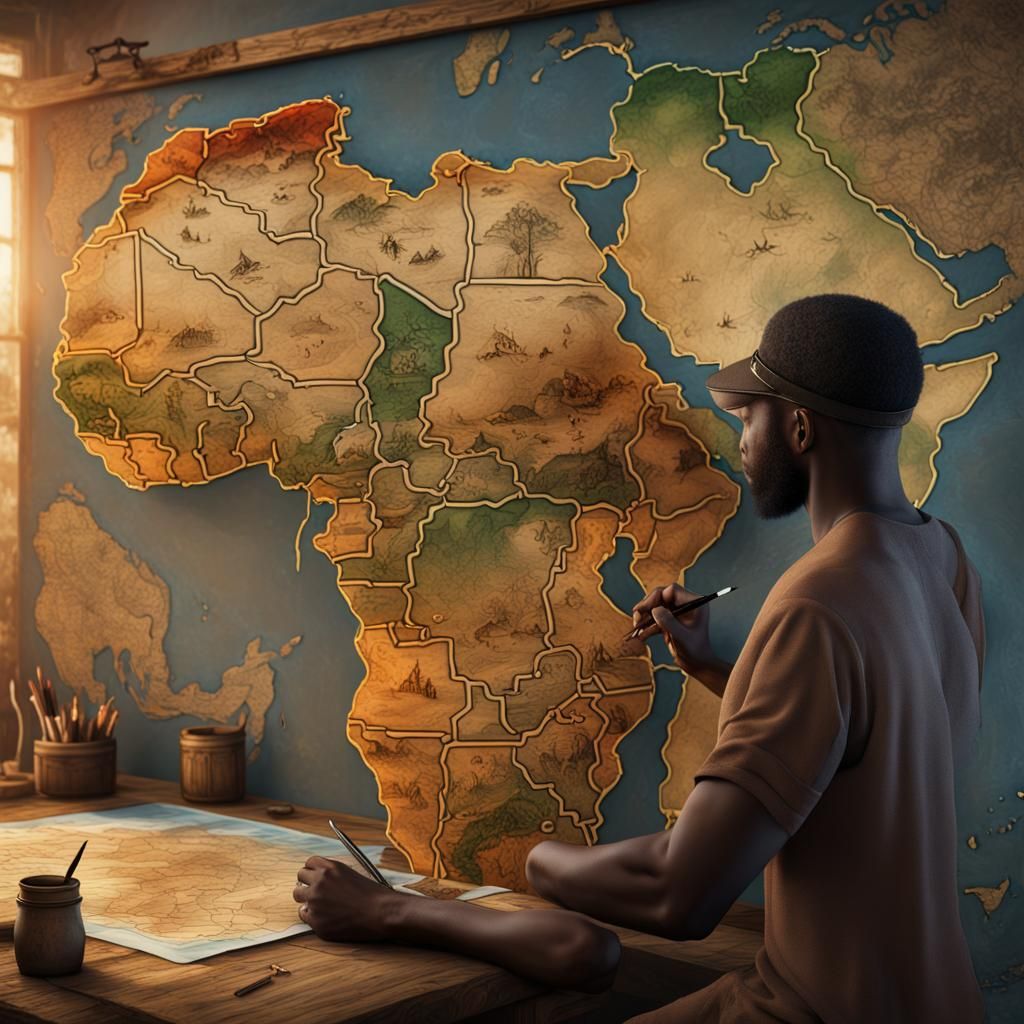 a mapmaker painting a map of Africa detailed matte painting, deep color ...