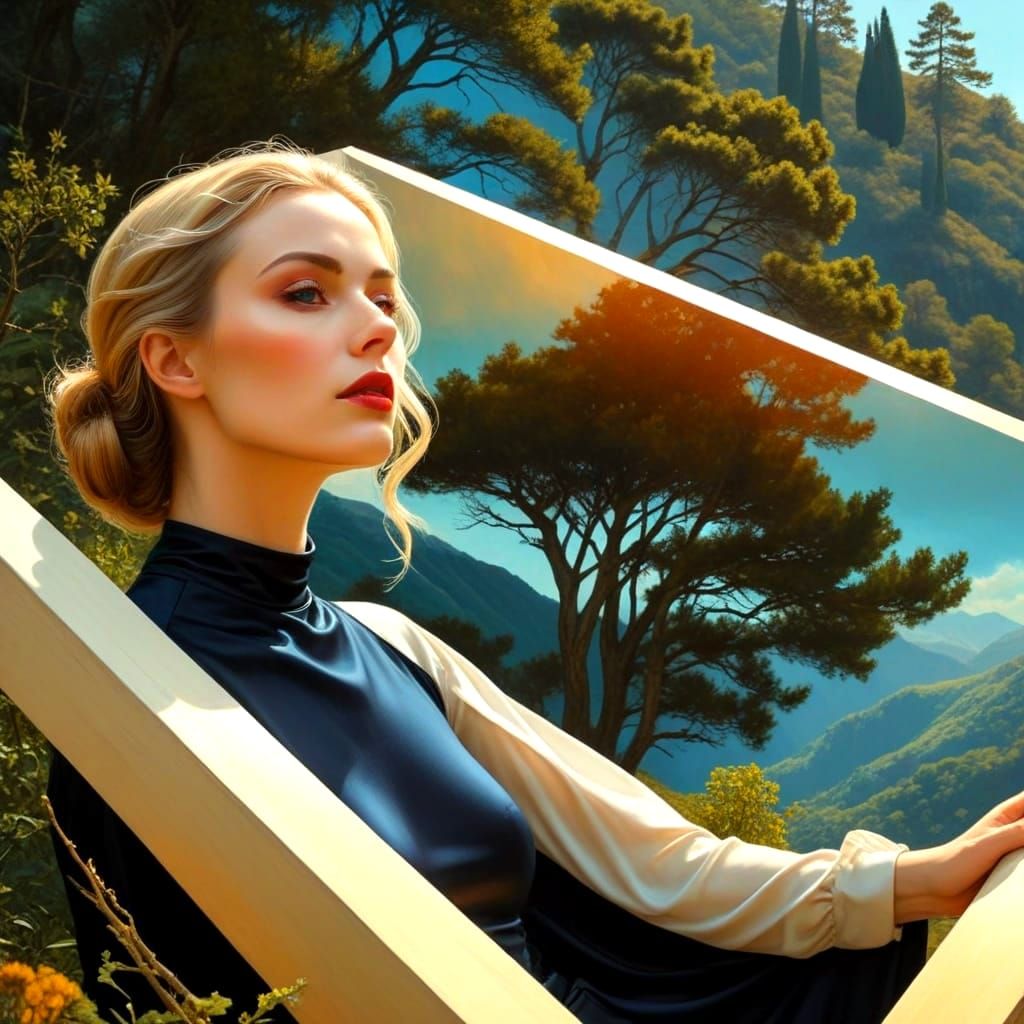 Elegant Lady in Surreal Landscape: Hyperrealistic Art