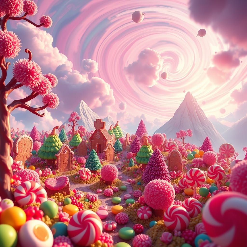 Surreal Candyland Wonderland in Vibrant Digital Art