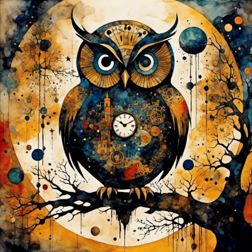 Owl and luminous moon