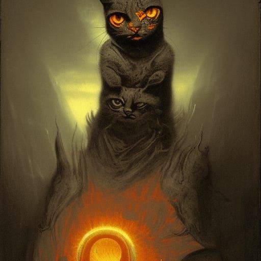 Orange cat with orange eyes in heavy metal band