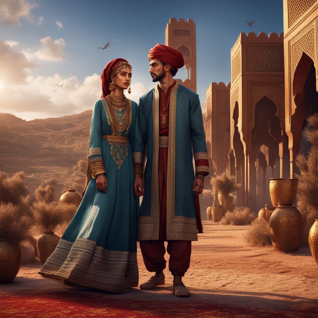 a young moroccan couple with traditional clothes