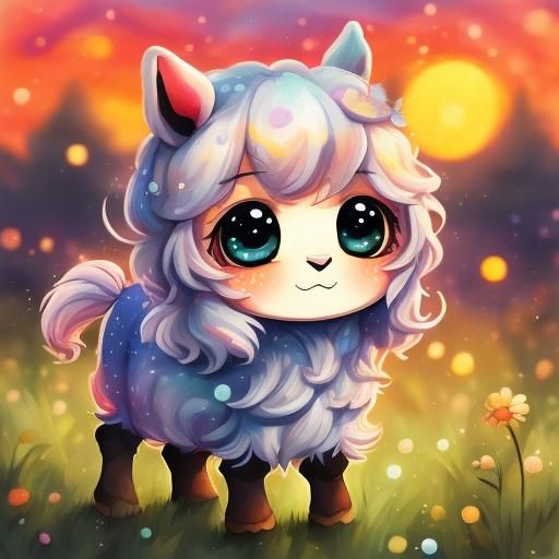 <lora:Cartoon bokeh v8:1.0> adorable chibified baby horse, big round eyes, sunset meadow