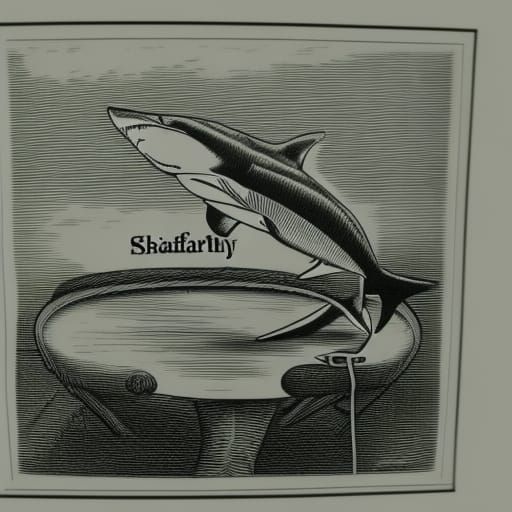 Detailed Engraving picturing a shark sitting on a chair in f...