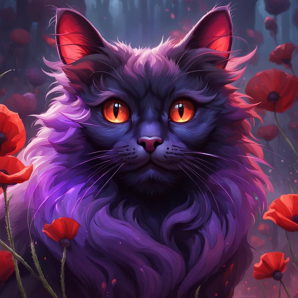 Poppy Playtime Purple Cat Portrait in Detailed Digital Art