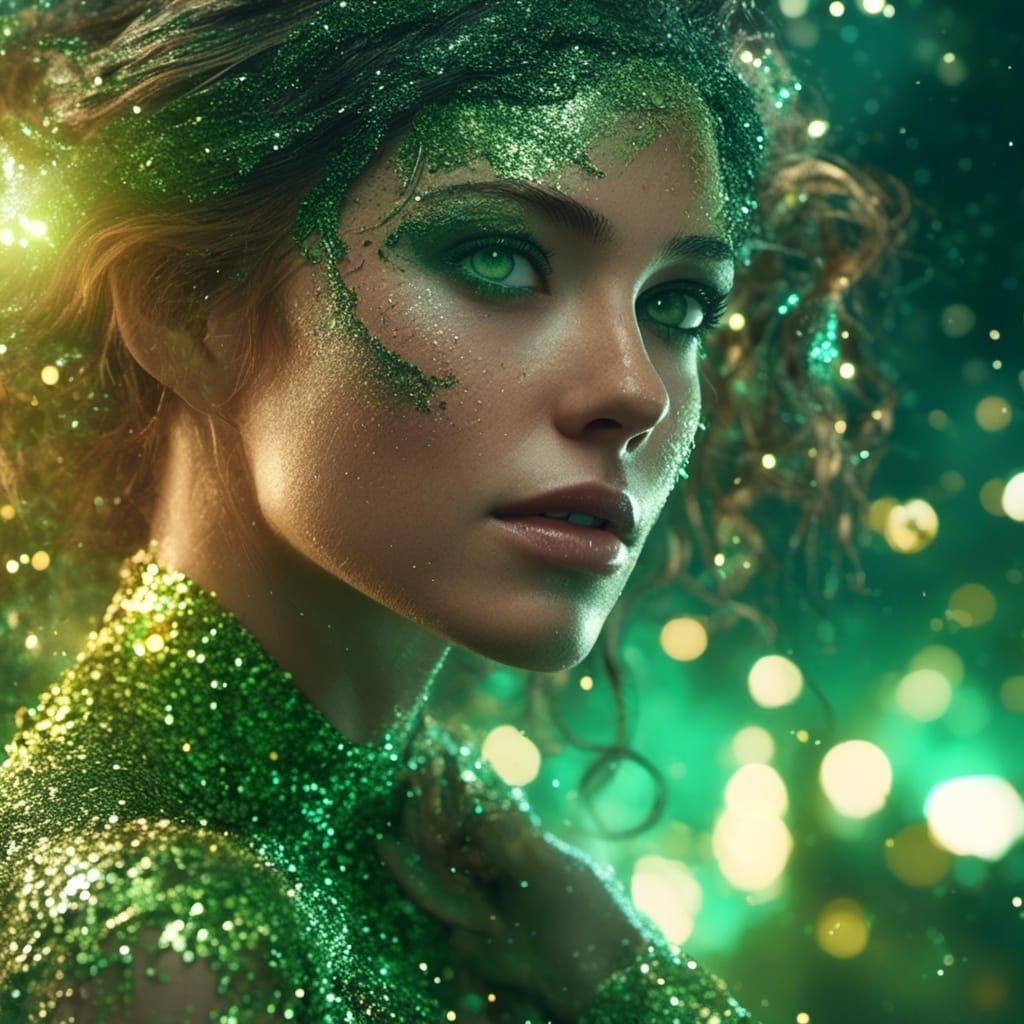 <lora:Realism clash:1.0> closeup on a A hyper-realistic digital artwork mixed media photography of a woman with light green eyes, and she i...