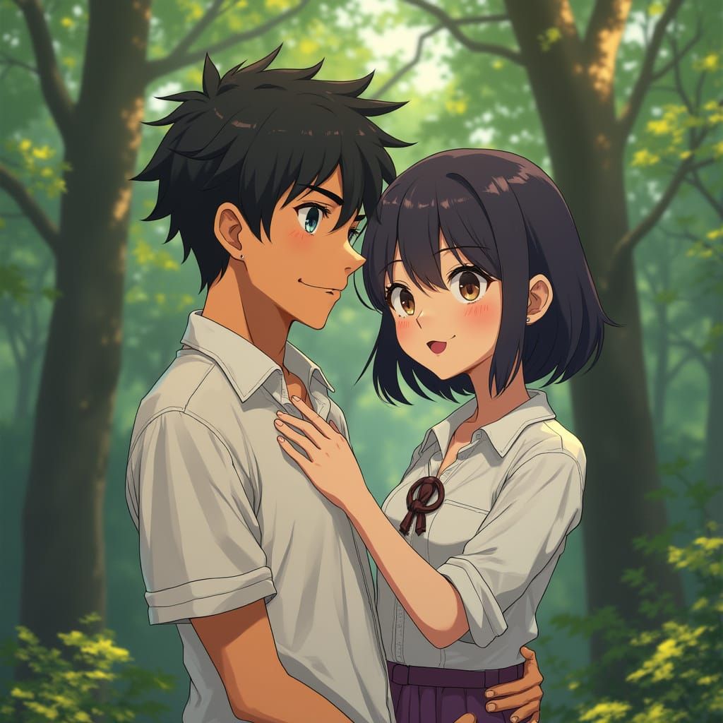 Anime Girl and Boy in Forest, Solo Leveling Style
