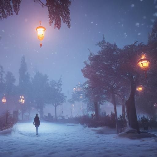 Winter City Garden: Matte Painting in Stalenhag Style