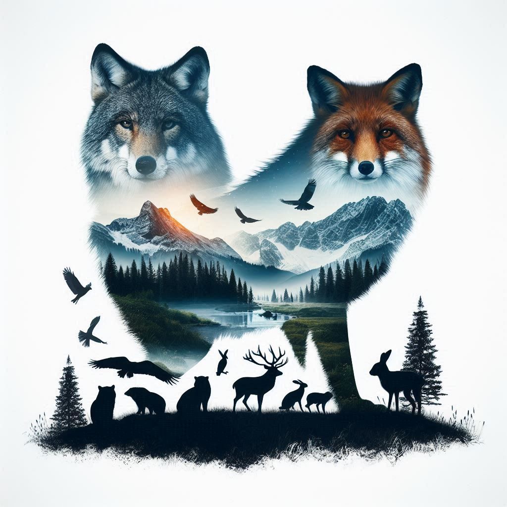 double exposure beautiful fantasy DALL-E 3 portrait landscape..