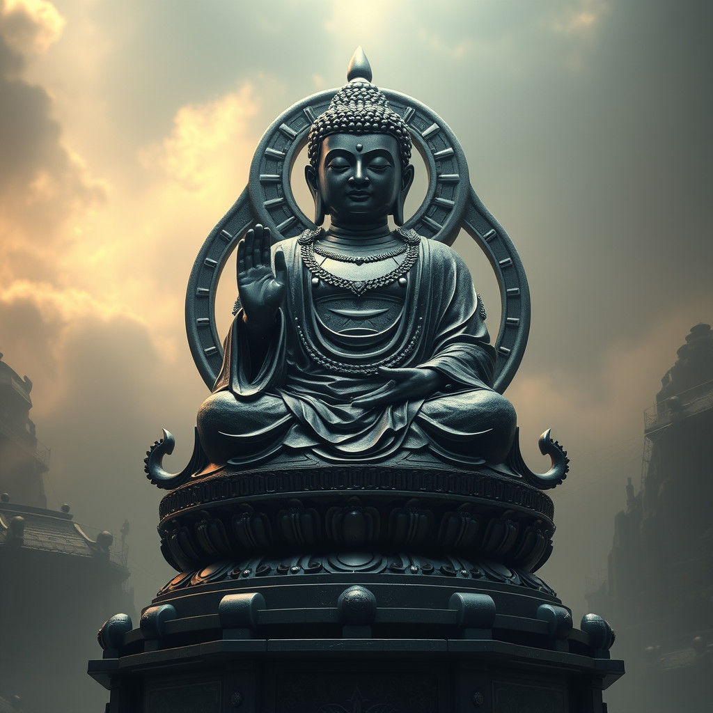 Sci-Fi Buddha Statue in Anime Style