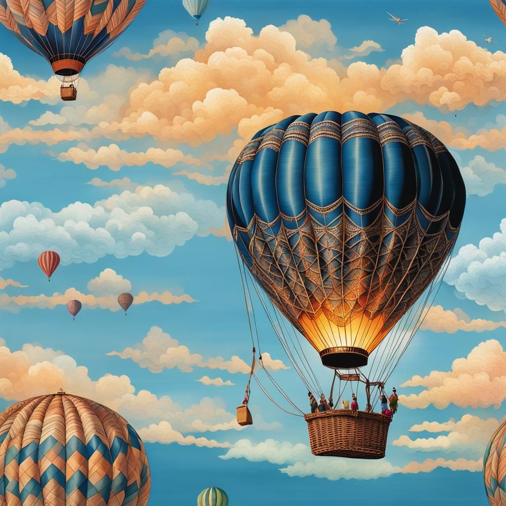 Hot air balloon floating gently against a backdrop of a clea...
