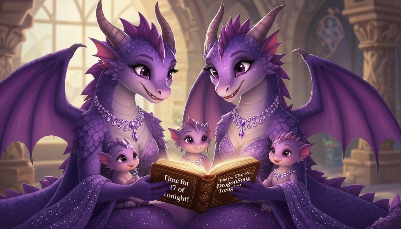 A purple with grey accent coloured female adult dragon with matching scales and wings, with matching eyes and big eyelashes wearing a expens...