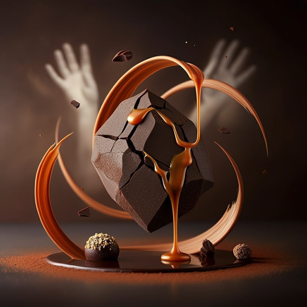 Chocolate Monolith in Beige Vacuum, Surrealist Style