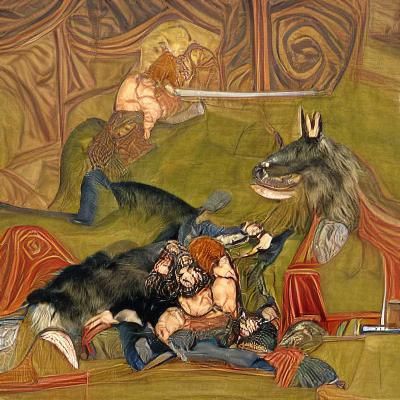Beowulf Slays The Beast renaissance painting