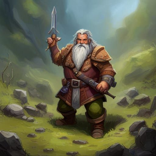 D&D Dwarf, rogue, standing in a field