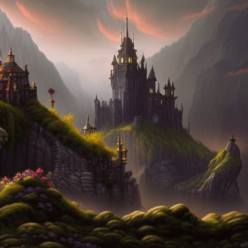 dark and mysterious castle perched atop a rock - AI Generated Artwork ...