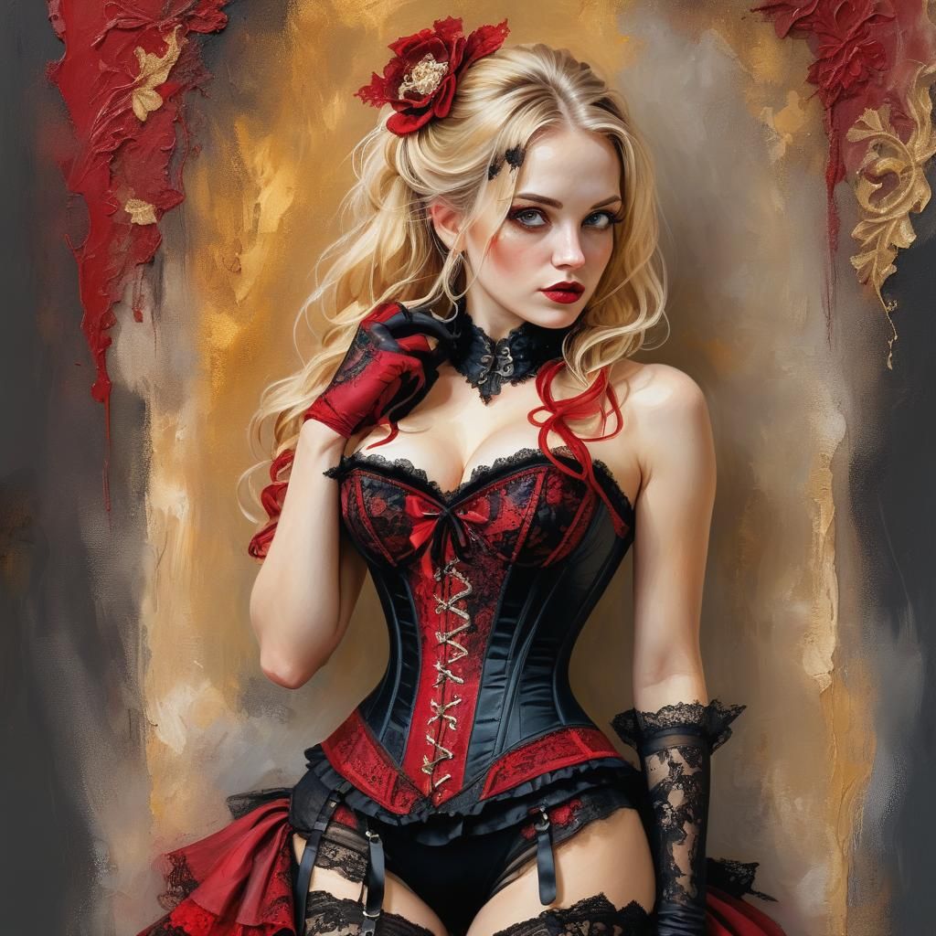 Impasto. Beautiful Portrait. full-body portrait, female, bla...