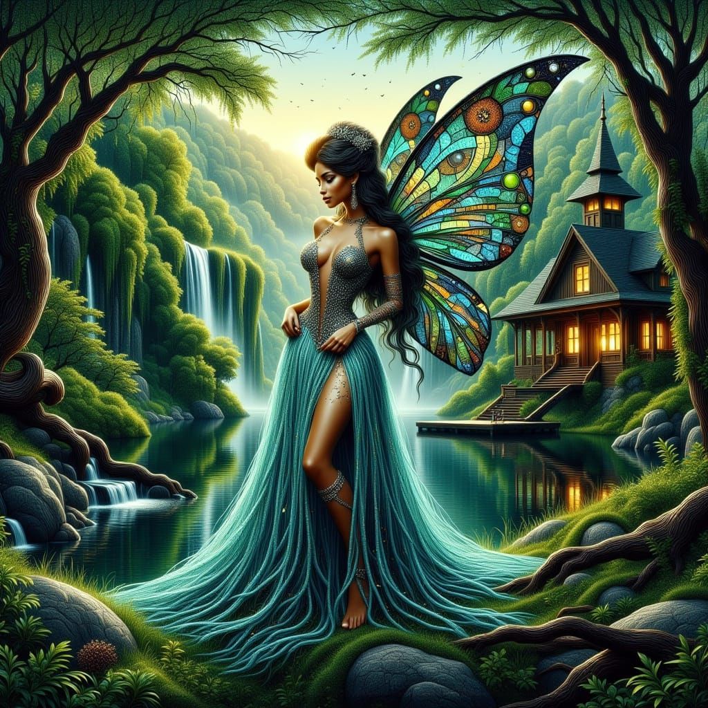 <lora:WINGS IN BEAUTY:1.0> <lora:MOSAIC IN BEAUTY:1.0> Beautiful mosaic wings, elegance, jaw dropping scene, sinister, teal silver yellow,, ...