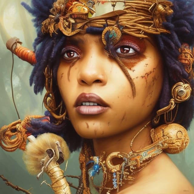 Beautiful fearless dark skinned voodoo sorceress witch docto...