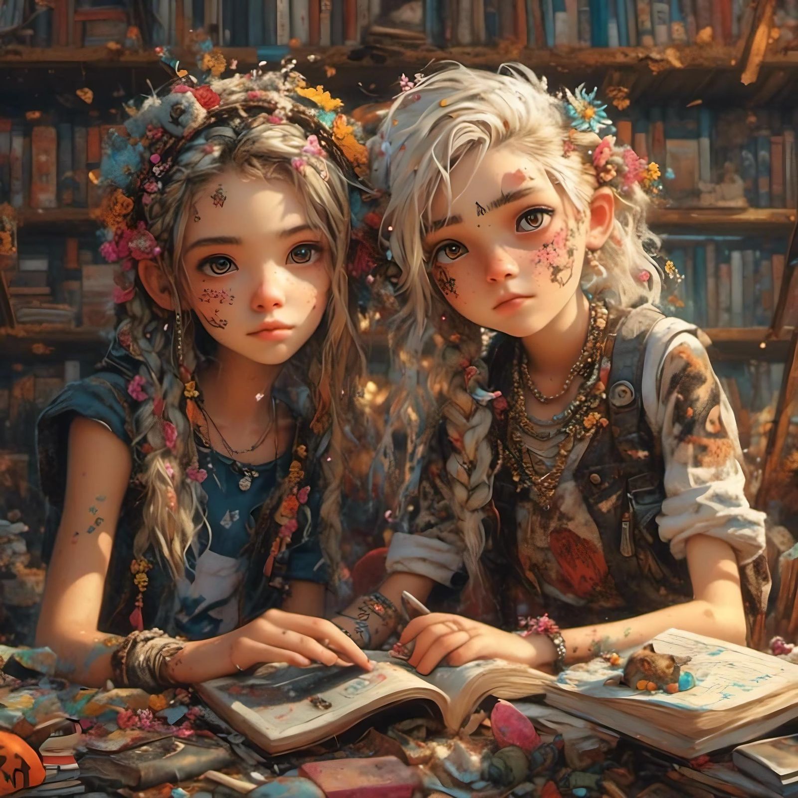 Studying at the school library