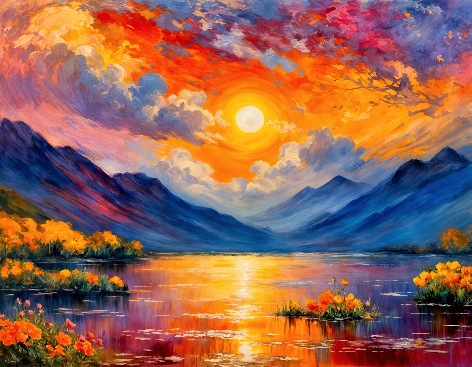 Moody, Romantic-era inspired nocturne of a mystical garden overgrown with blooming flowers, bright vivid ...  by @g r r c