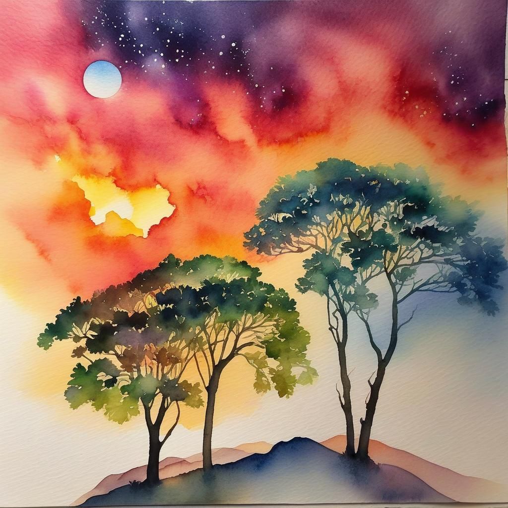 Radiant Watercolor Painting with Complex Details