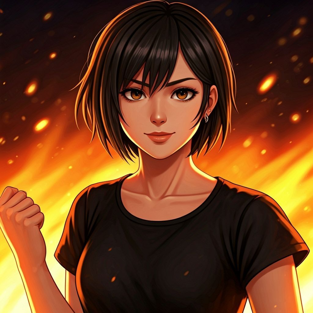 Anime Woman With Fiery Background