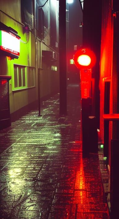 Cyberpunk dystopian megacity redlight district alleyway bar ...