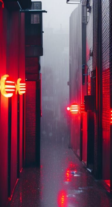 Cyberpunk dystopian megacity redlight district alleyway bar ...
